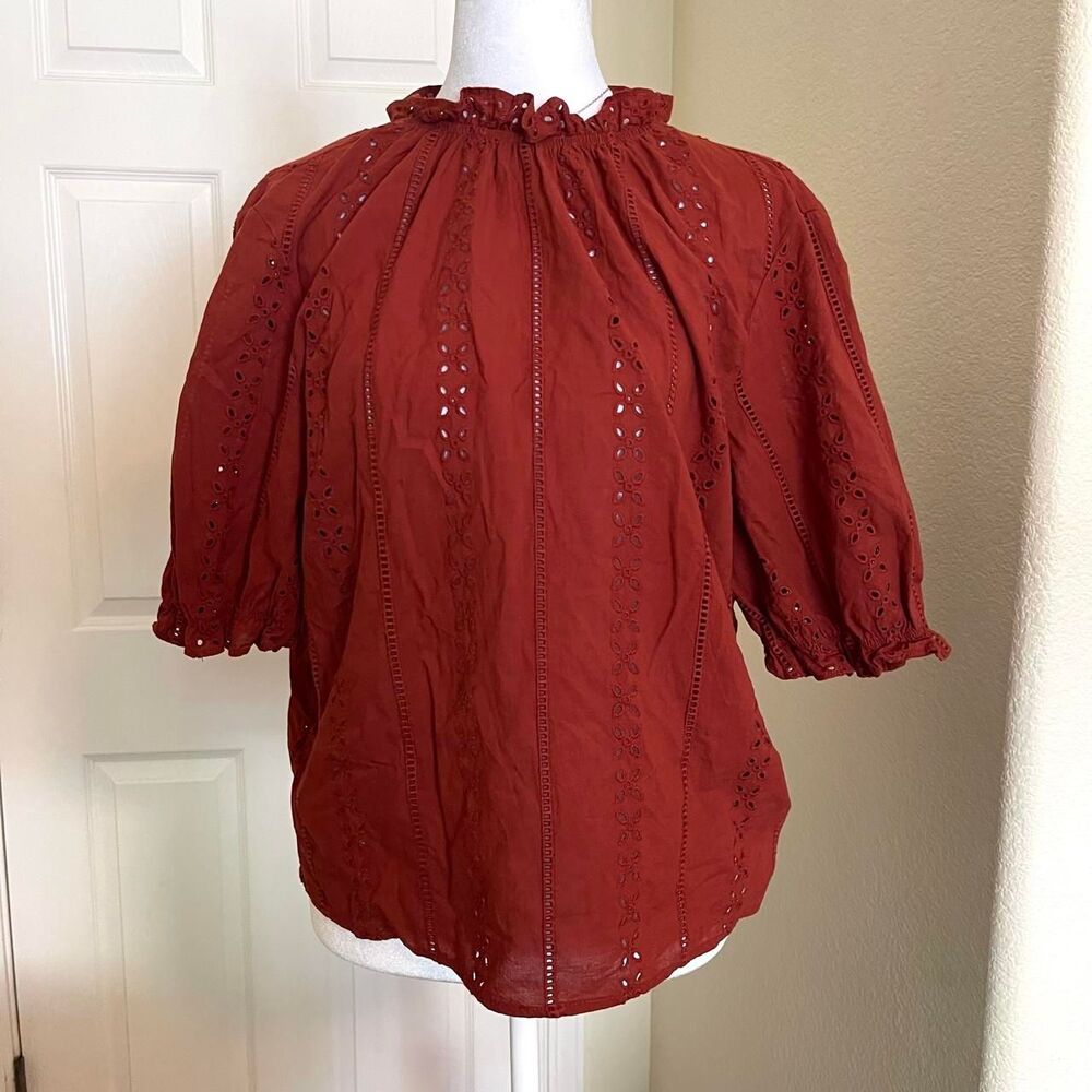 Universal Thread Peasant Cottagecore burnt orange cotton blouse - size small